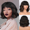 Qp hairMONIXI Synthetic Blue Wig Short Wavy Wig with Bangs for Women Natural Pink/Blonde/Red Hair Bob Wigs Heat Resistant Fiber Cosplay