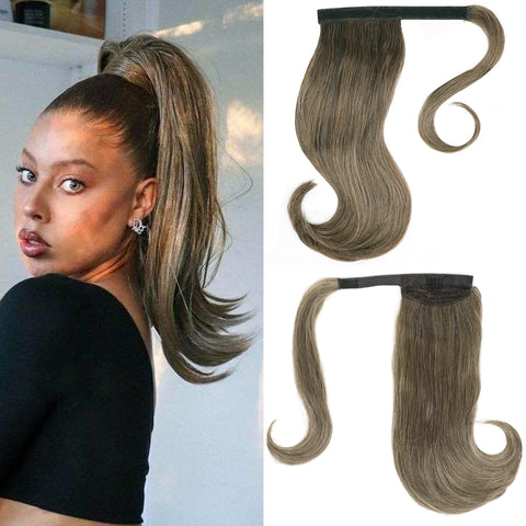 Qp hairMONIXI Synthetic Bounce Wrap around Ponytail Straight Hairpiece With Clip in Hair Extension Natural Black Blonde Ponytail