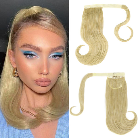 Qp hairMONIXI Synthetic Bounce Wrap around Ponytail Straight Hairpiece With Clip in Hair Extension Natural Black Blonde Ponytail
