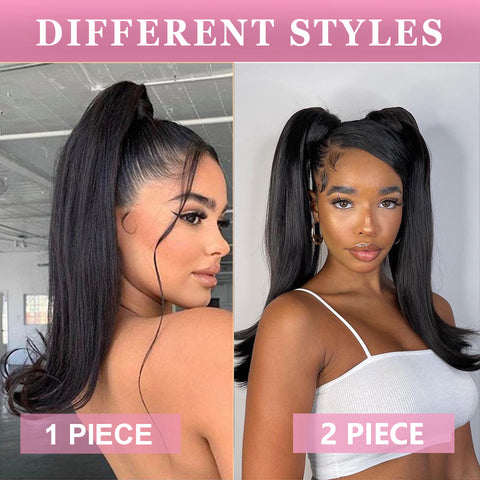 Qp hairMONIXI Synthetic Bounce Wrap around Ponytail Straight Hairpiece With Clip in Hair Extension Natural Black Blonde Ponytail