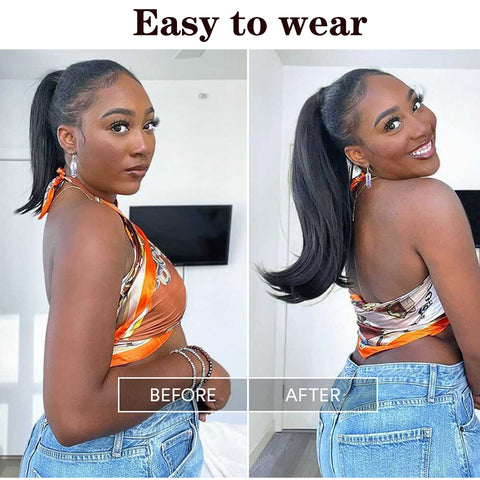 Qp hairMONIXI Synthetic Bounce Wrap around Ponytail Straight Hairpiece With Clip in Hair Extension Natural Black Blonde Ponytail