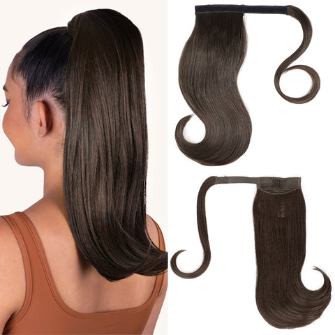 Qp hairMONIXI Synthetic Bounce Wrap around Ponytail Straight Hairpiece With Clip in Hair Extension Natural Black Blonde Ponytail