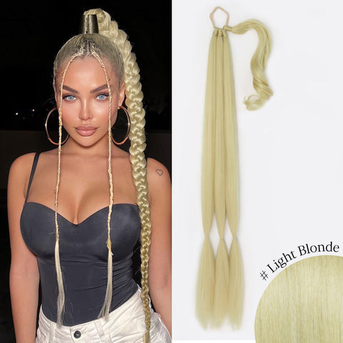 Qp hairMONIXI Synthetic Braided Ponytail Extensions Long Black Hairpiece Pony Tail  with Hair Tie for Women High Temperature Fiber