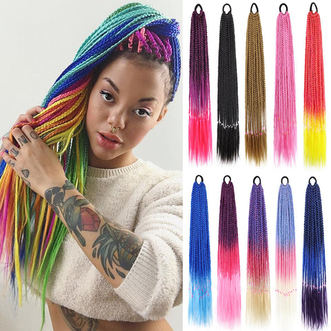 Qp hairMONIXI Synthetic Braiding 24&quot; Ponytail Hairpiece With Rubber Band Hair Ring Braided Chignon Hair Ponytail Hair