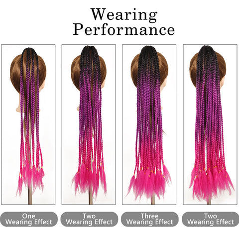 Qp hairMONIXI Synthetic Braiding 24&quot; Ponytail Hairpiece With Rubber Band Hair Ring Braided Chignon Hair Ponytail Hair