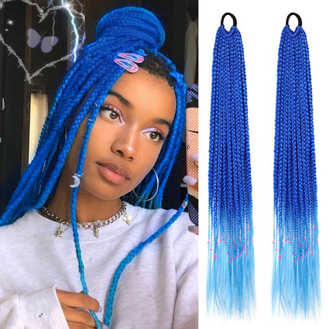 Qp hairMONIXI Synthetic Braiding 24&quot; Ponytail Hairpiece With Rubber Band Hair Ring Braided Chignon Hair Ponytail Hair