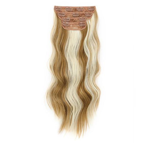 Qp hairMONIXI Synthetic Clip in Beach Wavy Hair Extensions Mix Blonde Synthetic Clip in Hair Extensions for Women Soft Glam Hairpieces