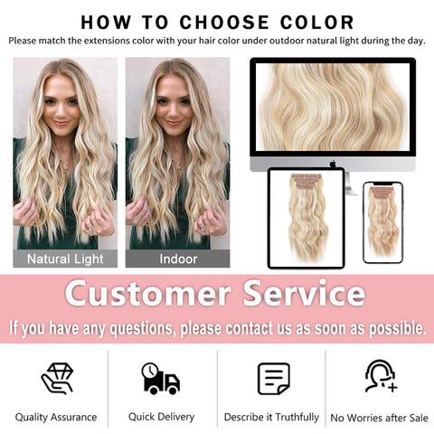 Qp hairMONIXI Synthetic Clip in Beach Wavy Hair Extensions Mix Blonde Synthetic Clip in Hair Extensions for Women Soft Glam Hairpieces