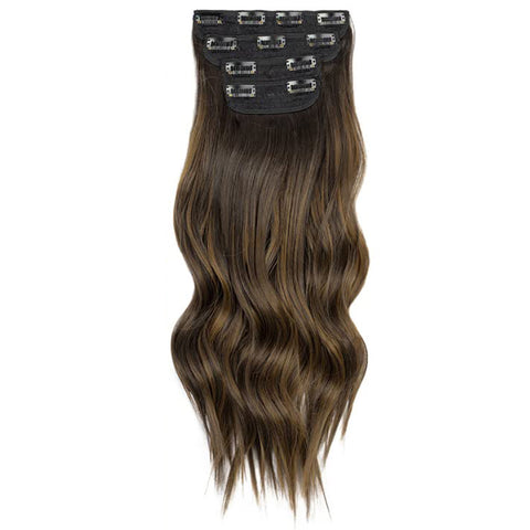 Qp hairMONIXI Synthetic Clip in Beach Wavy Hair Extensions Mix Blonde Synthetic Clip in Hair Extensions for Women Soft Glam Hairpieces