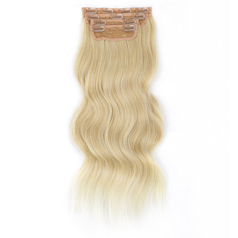 Qp hairMONIXI Synthetic Clip in Beach Wavy Hair Extensions Mix Blonde Synthetic Clip in Hair Extensions for Women Soft Glam Hairpieces