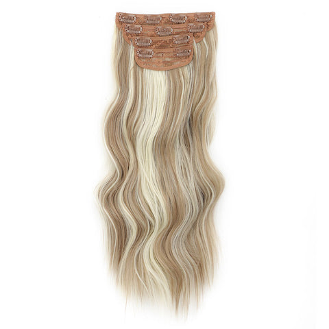 Qp hairMONIXI Synthetic Clip in Beach Wavy Hair Extensions Mix Blonde Synthetic Clip in Hair Extensions for Women Soft Glam Hairpieces