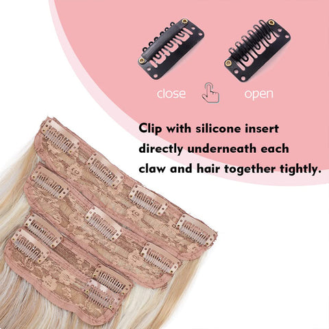 Qp hairMONIXI Synthetic Clip in Beach Wavy Hair Extensions Mix Blonde Synthetic Clip in Hair Extensions for Women Soft Glam Hairpieces