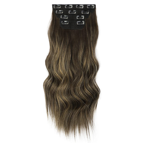 Qp hairMONIXI Synthetic Clip in Beach Wavy Hair Extensions Mix Blonde Synthetic Clip in Hair Extensions for Women Soft Glam Hairpieces