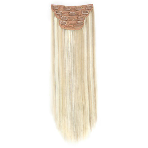 Qp hairMONIXI Synthetic Clip in Beach Wavy Hair Extensions Mix Blonde Synthetic Clip in Hair Extensions for Women Soft Glam Hairpieces