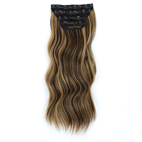 Qp hairMONIXI Synthetic Clip in Beach Wavy Hair Extensions Mix Blonde Synthetic Clip in Hair Extensions for Women Soft Glam Hairpieces