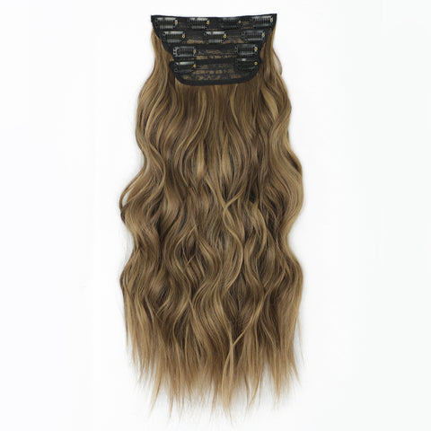 Qp hairMONIXI Synthetic Clip in Beach Wavy Hair Extensions Mix Blonde Synthetic Clip in Hair Extensions for Women Soft Glam Hairpieces