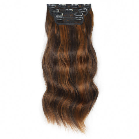 Qp hairMONIXI Synthetic Clip in Beach Wavy Hair Extensions Mix Blonde Synthetic Clip in Hair Extensions for Women Soft Glam Hairpieces