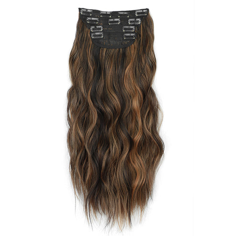 Qp hairMONIXI Synthetic Clip in Beach Wavy Hair Extensions Mix Blonde Synthetic Clip in Hair Extensions for Women Soft Glam Hairpieces