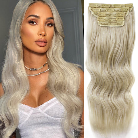 Qp hairMONIXI Synthetic Clip in Beach Wavy Hair Extensions Mix Blonde Synthetic Clip in Hair Extensions for Women Soft Glam Hairpieces
