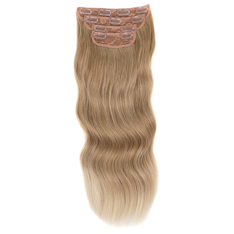 Qp hairMONIXI Synthetic Clip in Beach Wavy Hair Extensions Mix Blonde Synthetic Clip in Hair Extensions for Women Soft Glam Hairpieces