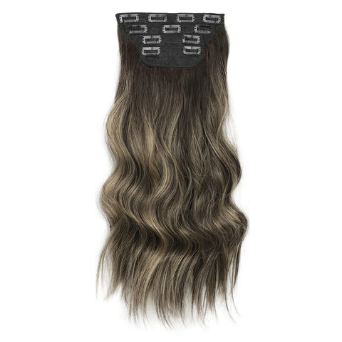 Qp hairMONIXI Synthetic Clip in Beach Wavy Hair Extensions Mix Blonde Synthetic Clip in Hair Extensions for Women Soft Glam Hairpieces