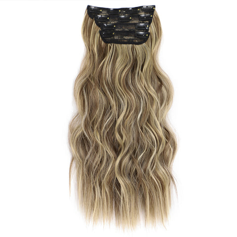 Qp hairMONIXI Synthetic Clip in Beach Wavy Hair Extensions Mix Blonde Synthetic Clip in Hair Extensions for Women Soft Glam Hairpieces