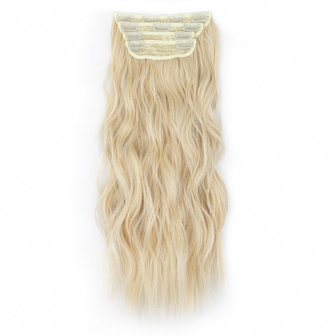Qp hairMONIXI Synthetic Clip in Beach Wavy Hair Extensions Mix Blonde Synthetic Clip in Hair Extensions for Women Soft Glam Hairpieces