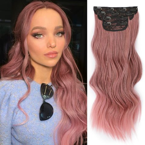 Qp hairMONIXI Synthetic Clip in Hair Extensiones Long Soft Glam Waves Thick Hairpieces Ombre Chocolate Brown to Honey Hair Extensions