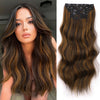 Qp hairMONIXI Synthetic Clip in Hair Extensiones Long Soft Glam Waves Thick Hairpieces Ombre Chocolate Brown to Honey Hair Extensions