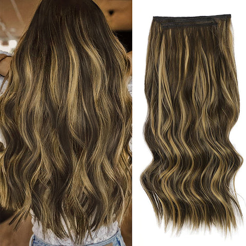 Qp hairMONIXI Synthetic Clip in Hair Extensiones Long Soft Glam Waves Thick Hairpieces Ombre Chocolate Brown to Honey Hair Extensions
