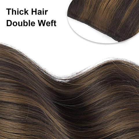 Qp hairMONIXI Synthetic Clip in Hair Extensiones Long Soft Glam Waves Thick Hairpieces Ombre Chocolate Brown to Honey Hair Extensions