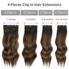 Qp hairMONIXI Synthetic Clip in Hair Extensiones Long Soft Glam Waves Thick Hairpieces Ombre Chocolate Brown to Honey Hair Extensions