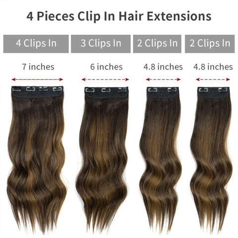 Qp hairMONIXI Synthetic Clip in Hair Extensiones Long Soft Glam Waves Thick Hairpieces Ombre Chocolate Brown to Honey Hair Extensions