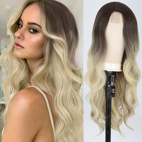 Qp hairMONIXI Synthetic Cosplay Pink Wig Long Wavy Wigs for Women Black Orange Blonde Wigs Heat Resistant Party Hair