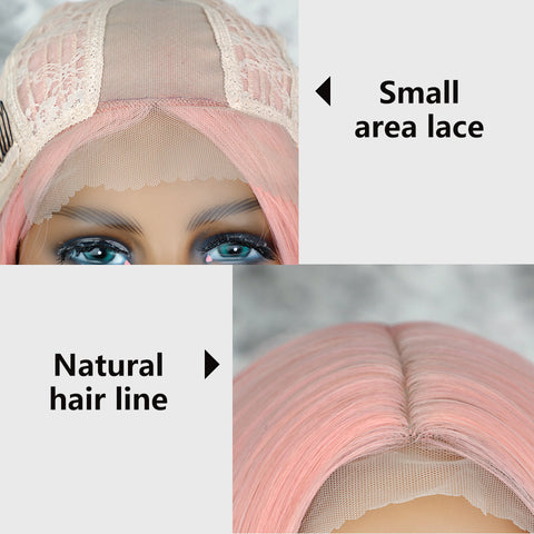 Qp hairMONIXI Synthetic Cosplay Wig Long Straight Light Pink Middle Part Wigs for Women Blonde Black Daily Use Fake Hairs