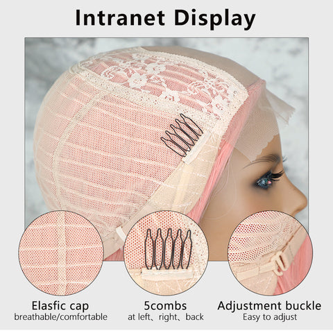 Qp hairMONIXI Synthetic Cosplay Wig Long Straight Light Pink Middle Part Wigs for Women Blonde Black Daily Use Fake Hairs