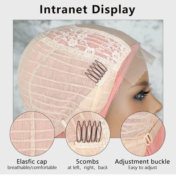 Qp hairMONIXI Synthetic Cosplay Wig Long Straight Light Pink Middle Part Wigs for Women Blonde Black Daily Use Fake Hairs