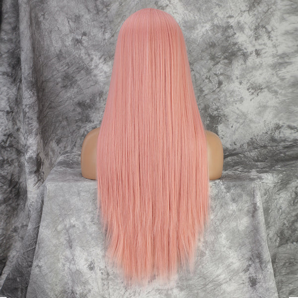 Qp hairMONIXI Synthetic Cosplay Wig Long Straight Light Pink Middle Part Wigs for Women Blonde Black Daily Use Fake Hairs