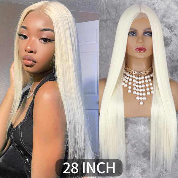 Qp hairMONIXI Synthetic Cosplay Wig Long Straight Wig Red Mixed Blonde Natural Wigs For Women Middle Part Black Brown Color Wigs
