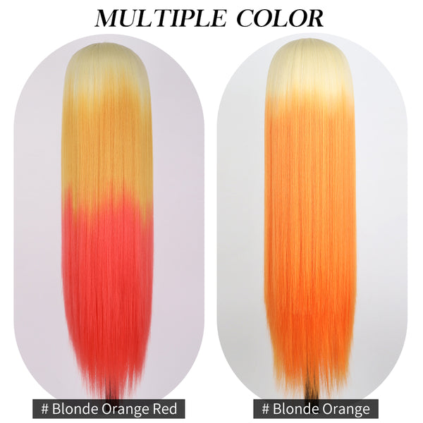 Qp hairMONIXI Synthetic Cosplay Wig Long Straight Wig Red Mixed Blonde Natural Wigs For Women Middle Part Black Brown Color Wigs