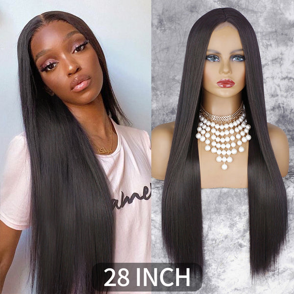 Qp hairMONIXI Synthetic Cosplay Wig Long Straight Wig Red Mixed Blonde Natural Wigs For Women Middle Part Black Brown Color Wigs