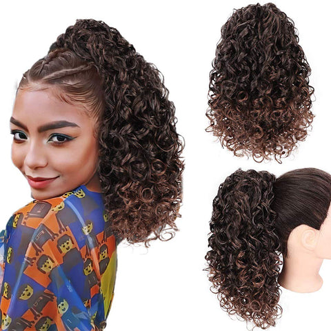 Qp hairMONIXI Synthetic Drawstring Puff Ponytail Afro Curly Hair Extension Clip in Pony Tail African American Synthetic Hair Extensions