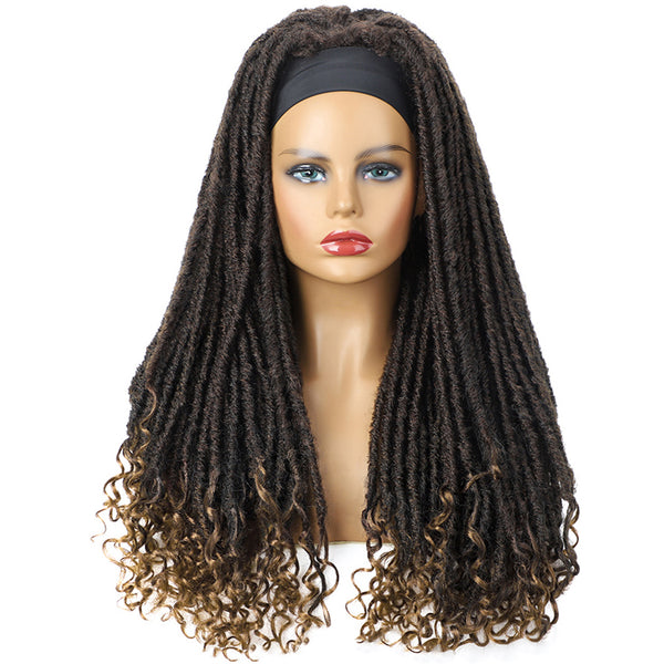 Qp hairMONIXI Synthetic Dreadlock Braided Headband Wig  Goddess Faux Nu Locs Curly Wig Freetress Twist Crochet Hair For Black Women