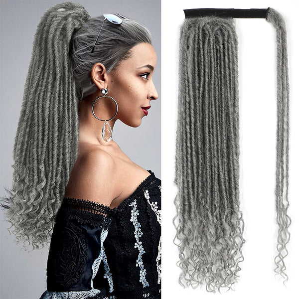Qp hairMONIXI Synthetic Dreadlock Ponytail Extensions Long Straight Goddess Locs with Curly Ends for Black Women Wrap Around Hair Braid