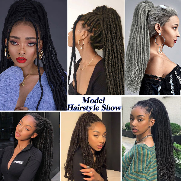 Qp hairMONIXI Synthetic Dreadlock Ponytail Extensions Long Straight Goddess Locs with Curly Ends for Black Women Wrap Around Hair Braid