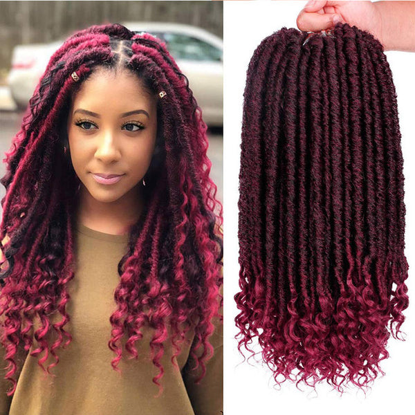 Qp hairMONIXI Synthetic Hair Extension Goddess Faux Locs Culry Braid Crochet Hair Braids 16 20inch Soft Natural Black Braiding
