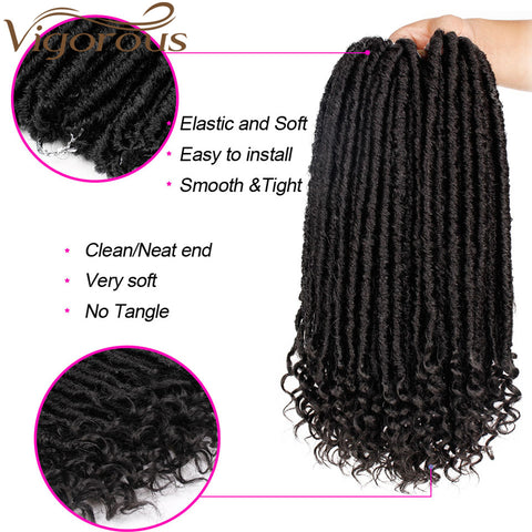 Qp hairMONIXI Synthetic Hair Extension Goddess Faux Locs Culry Braid Crochet Hair Braids 16 20inch Soft Natural Black Braiding