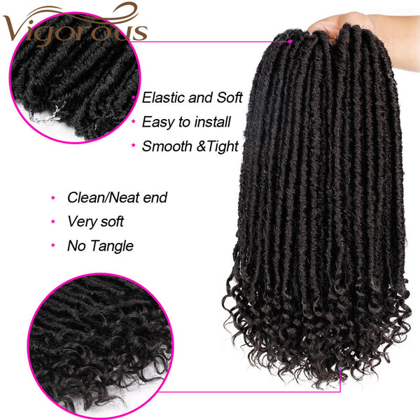 Qp hairMONIXI Synthetic Hair Extension Goddess Faux Locs Culry Braid Crochet Hair Braids 16 20inch Soft Natural Black Braiding