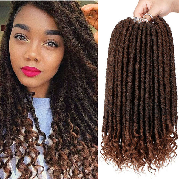 Qp hairMONIXI Synthetic Hair Extension Goddess Faux Locs Culry Braid Crochet Hair Braids 16 20inch Soft Natural Black Braiding
