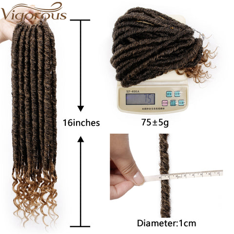 Qp hairMONIXI Synthetic Hair Extension Goddess Faux Locs Culry Braid Crochet Hair Braids 16 20inch Soft Natural Black Braiding